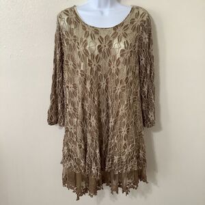 Lady Noiz Lagenlook Fairycore Boho Hippie Fairy Grunge Lace Tunic Top One Size
